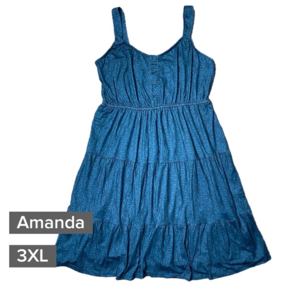 LuLaRoe Womens Dress Size 3XL Amanda Soft Tank Tiered Blue Geometric Print NWT